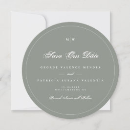 Invitación Gris Sage Blanco Elegante Redondo Foto Save The Da