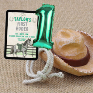 Invitación Gris verde 1 Rodeo con cumpleaños de caballo