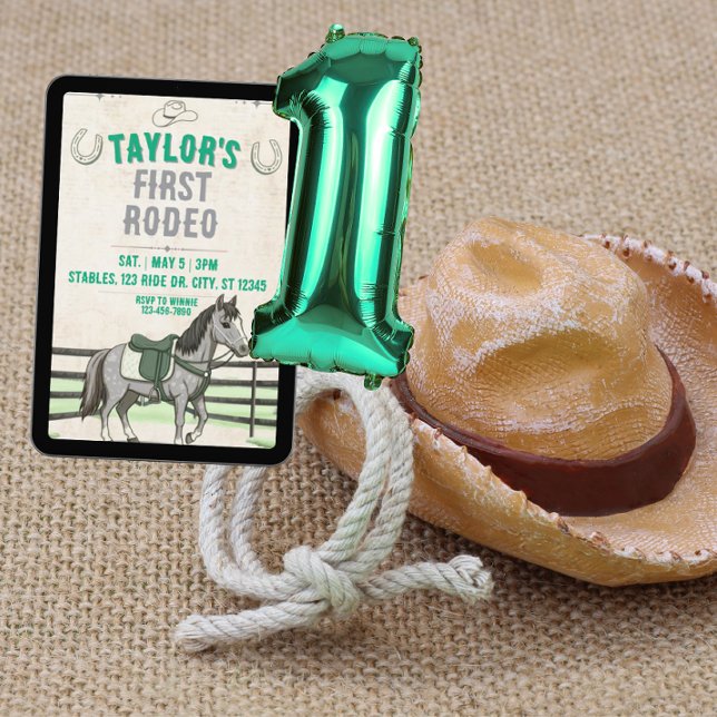 Invitación Gris verde 1 Rodeo con cumpleaños de caballo (Subido por el creador)