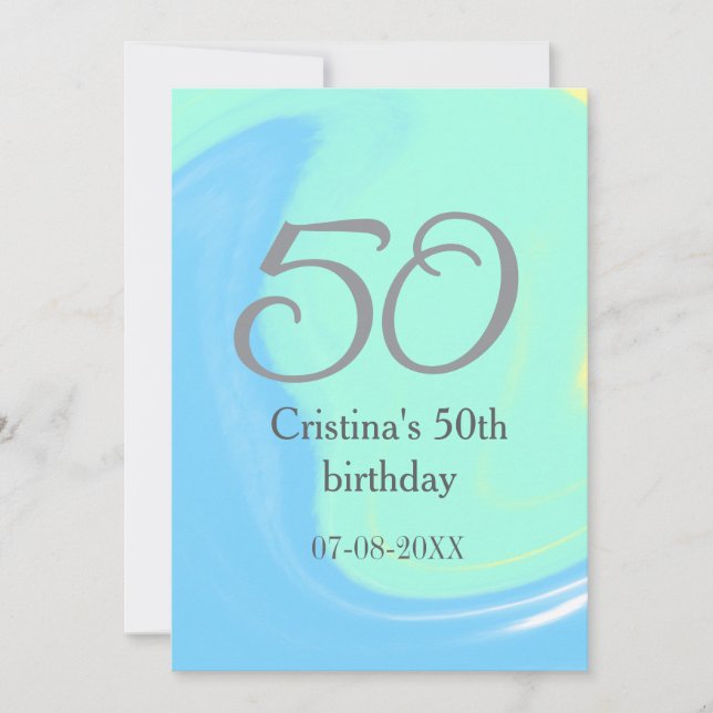 Invitación Gris verde azul 50 cumpleaños añadir fecha retro (Anverso)