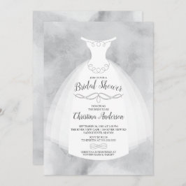 Invitación Gris Watercolor Novia Gown Bridal Shower
