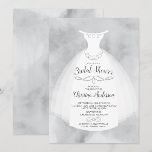 Invitación Gris Watercolor Novia Gown Bridal Shower