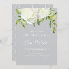 Invitación Gris Watercolor Primavera Floral Peony Shower