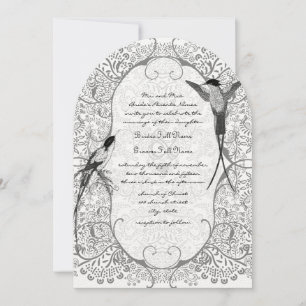 Invitación Gris Whimsical Love Bird Pattern Wedding Invita a