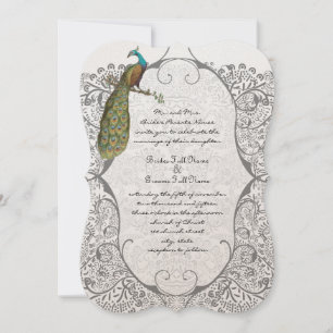 Invitación Gris Whimsical Peacock Love Bird Pattern Boda