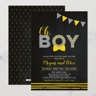 Invitación Gris y Amarillo   Pizarra "Oh Chico" Baby Shower