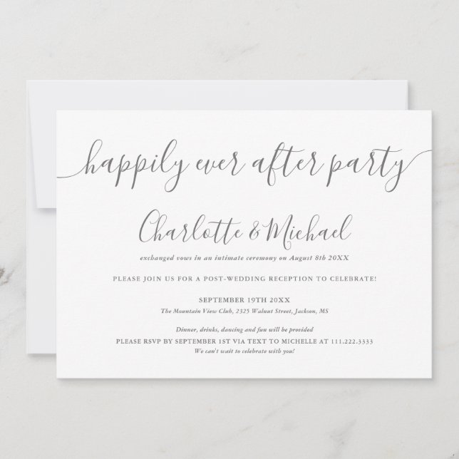 Invitación Gris Y Blanco Feliz Desde El Boda Fiesta (Anverso)