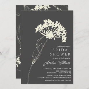 Invitación Gris y Crema Moderna Floral Bridal Shower