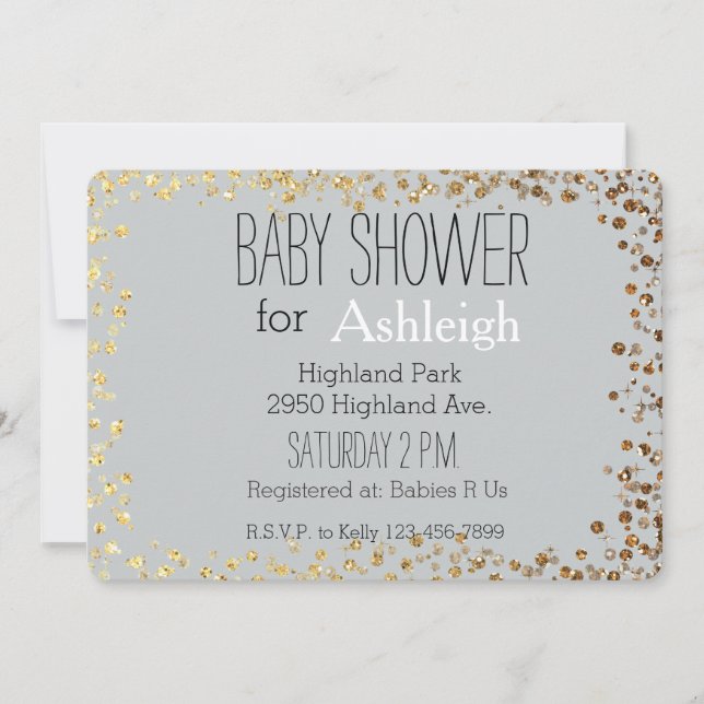 Invitación Gris y fiesta de bienvenida al bebé de Bokeh del (Anverso)