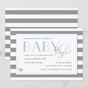 Invitación Gris y franja blanca Gris Twins Baby Boy Shower Bl