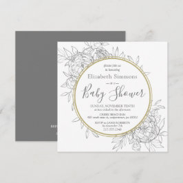 Invitación Gris y Gold Peony Moderno Floral Toile Baby Shower