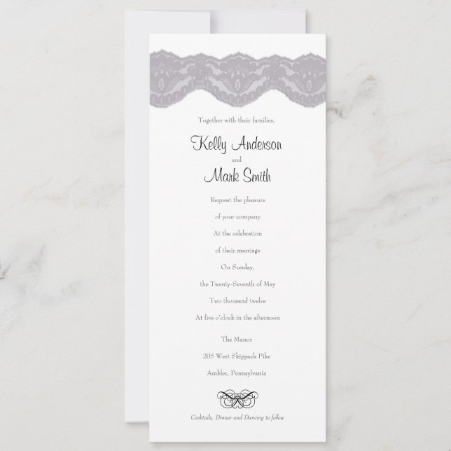 Invitación gris y negro de encaje Boda (Anverso)