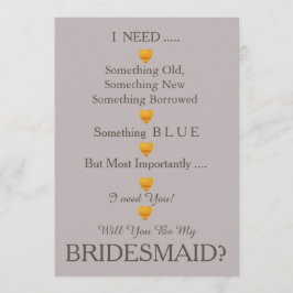 Invitación Gris y oro con corazón serás mi dama de honor