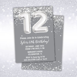 Invitación Gris y Plata 12º cumpleaños