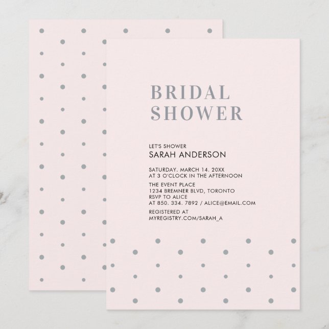 Invitación Gris y Rosa Blush | Duche de Novia Chic Moderno (Anverso / Reverso)