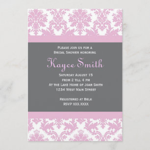 Invitación gris y rosada del damasco