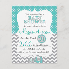 Invitación gris y Verde azulada a Baby Shower