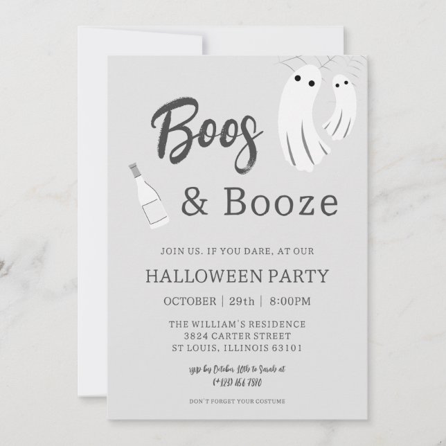 Invitación grisácea de Halloween para adultos Boos (Anverso)