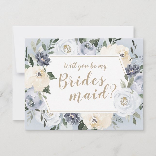 Invitación Grises botánicos florecientes Serás mi dama de hon (Anverso)