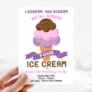 Invitación Grita Cuatro Chica Helado Cumpleaños 4 
