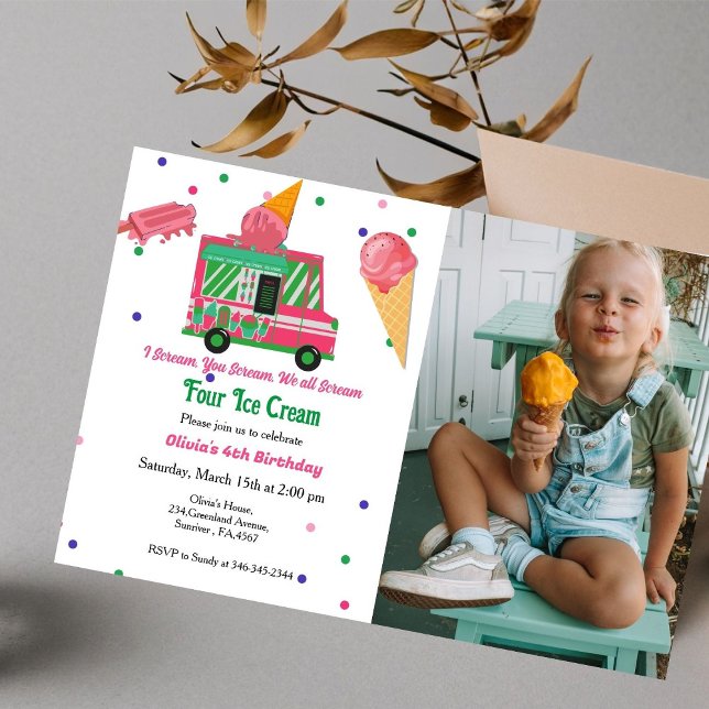 Invitación Gritar cuatro helados cuarto fiesta de cumpleaños (Subido por el creador)