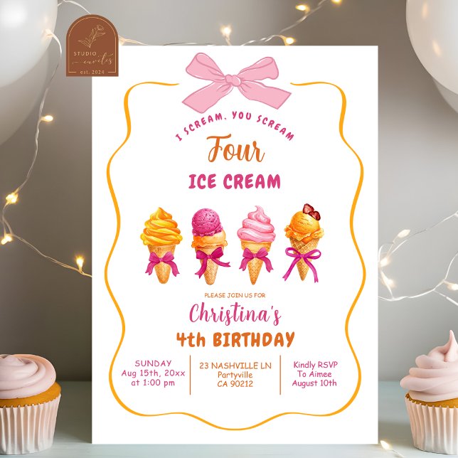 Invitación Grito de Helado de Verano Cumpleaños 4 Helado Cump (Subido por el creador)