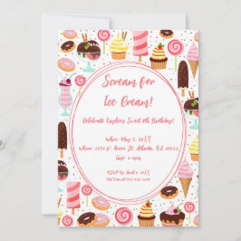 Invitación Grito para los Chicas de helado dulce cumpleaños