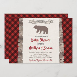 Invitación Grizzly Bear Cub Winter Plaid Baby Shower