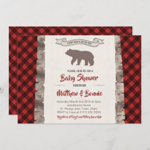 Invitación Grizzly Bear Cub Winter Plaid Baby Shower