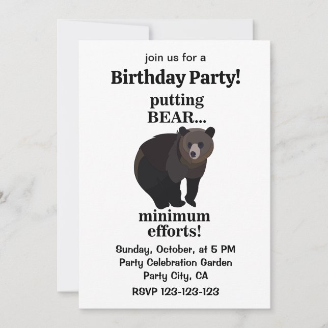 Invitación Grizzly Bear Putting Bear Minimum Efforts Funny  (Anverso)