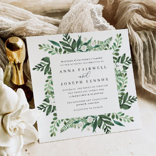 Invitación Groenlandia Square   Boda botánico acuarela