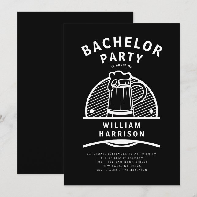 Invitación Groom Bacheler Party Tour a la Cervecería Blanca y (Anverso / Reverso)