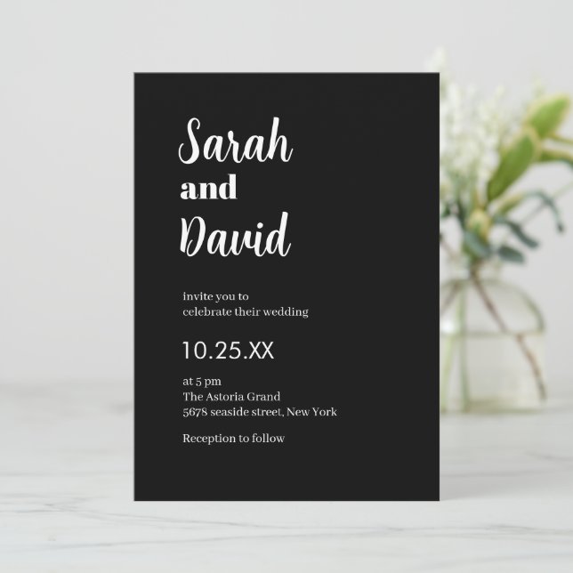 Invitación Groom Bride boda moderno en blanco y negro (Anverso de pie)