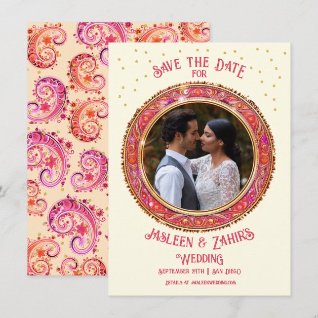 Invitación Groom de novia india salva la fecha (Anverso / Reverso)