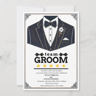 Invitación Groom del equipo de texto clásico elegante en blan