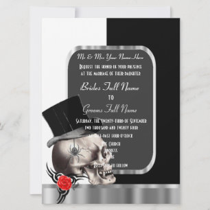 Invitación Groom Skull gótico negro y blanco