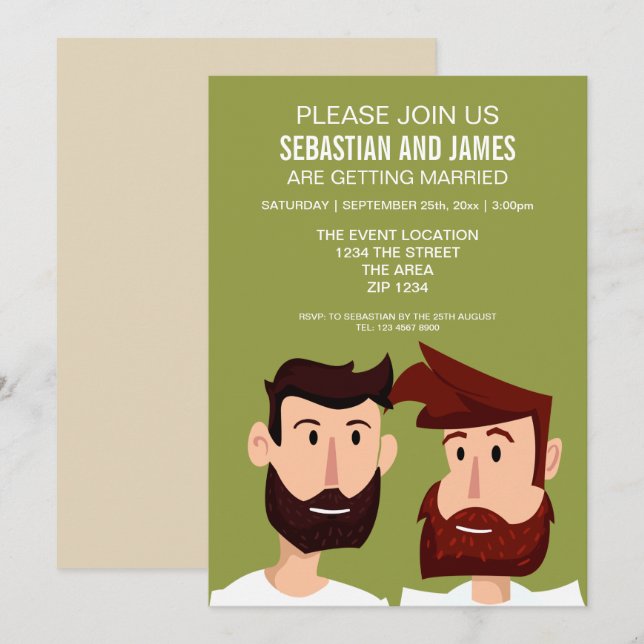 Invitación Grooms Gay Con Pechos Personalizado Boda Tema (Anverso / Reverso)