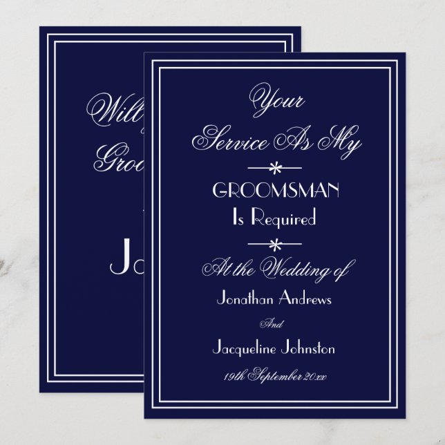 Invitación Groomsman Boda Personalizado Elegante Propuesta Az (Anverso / Reverso)
