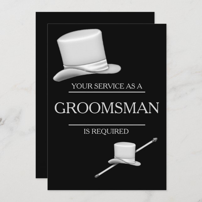 Invitación Groomsman elegante plateado de sombrero superior d (Anverso / Reverso)