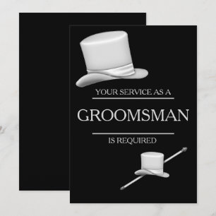 Invitación Groomsman elegante plateado de sombrero superior d