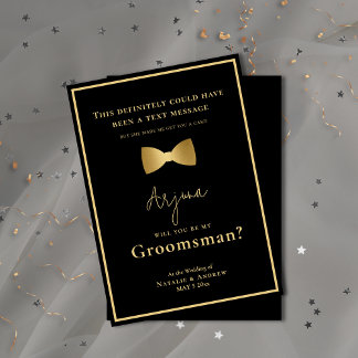 Invitación Groomsman minimalista de color negro y oro