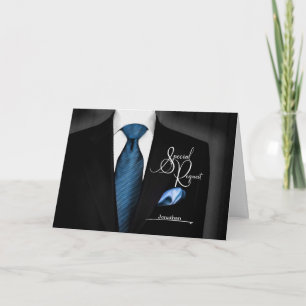 Invitación Groomsmen piden Tuxedo con azulejos azules