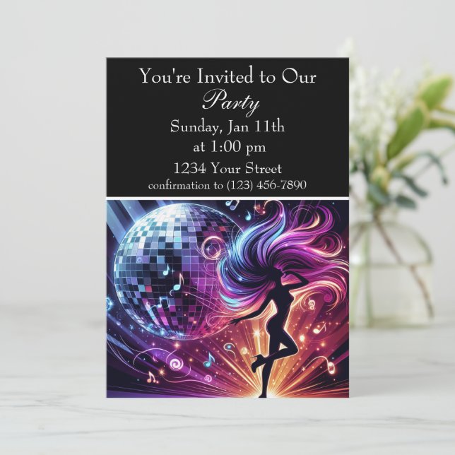Invitación Groove & Glow: Vibe de Fiesta de Baile (Anverso de pie)
