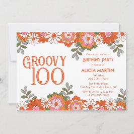 Invitación Groovy 100 Classic Hippie Flora Leaf Cumpleaños