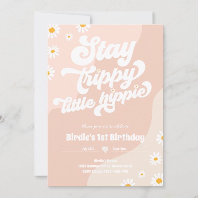 Invitación Groovy 1er cumpleaños Stay Trippy Little Hippie (Anverso)