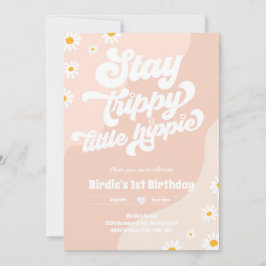 Invitación Groovy 1er cumpleaños Stay Trippy Little Hippie
