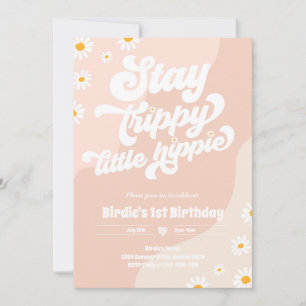Invitación Groovy 1er cumpleaños Stay Trippy Little Hippie