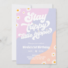 Invitación Groovy 1er cumpleaños Stay Trippy Little Hippie