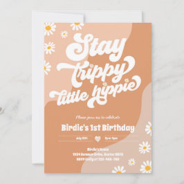 Invitación Groovy 1er cumpleaños Stay Trippy Little Hippie  