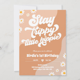 Invitación Groovy 1er cumpleaños Stay Trippy Little Hippie